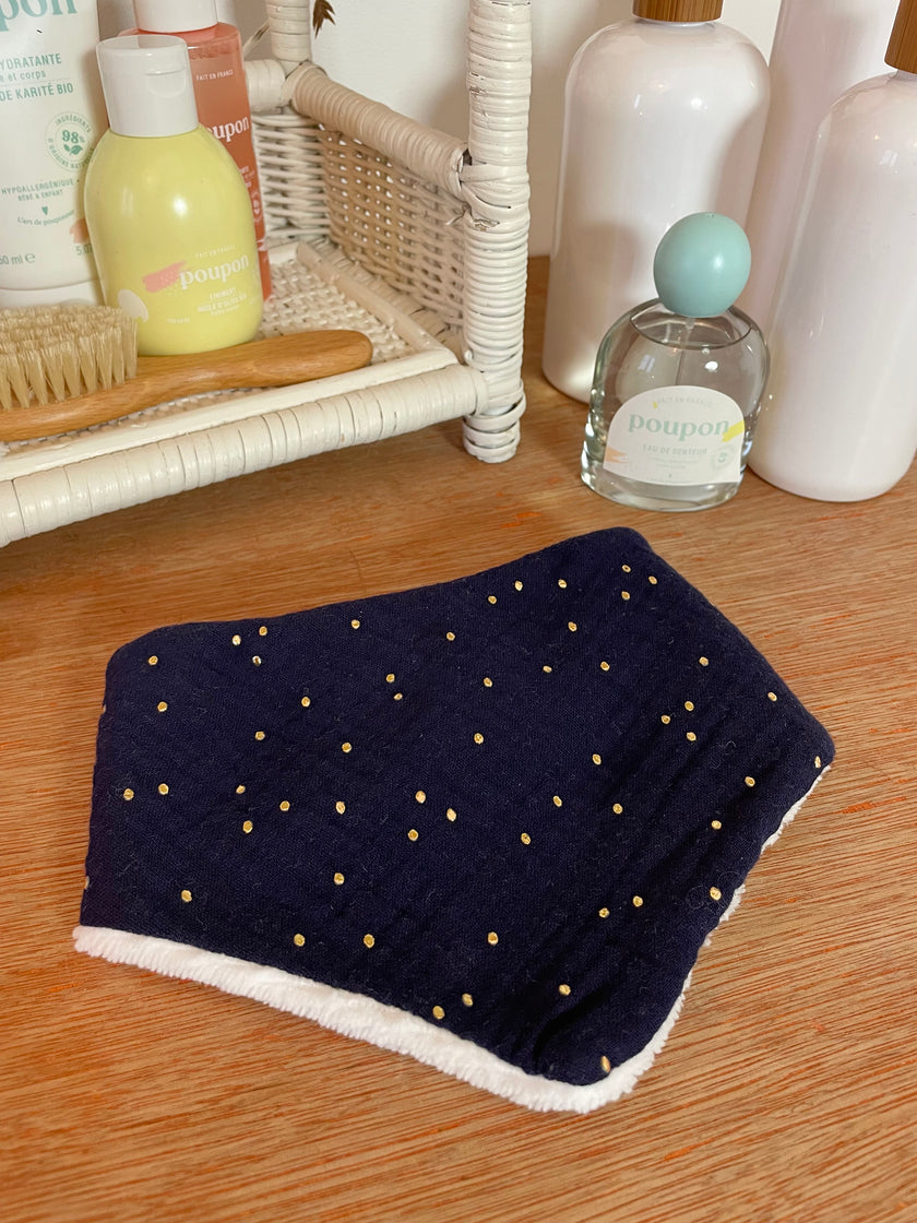 Bavoir bandana bleu nuit pois dorés