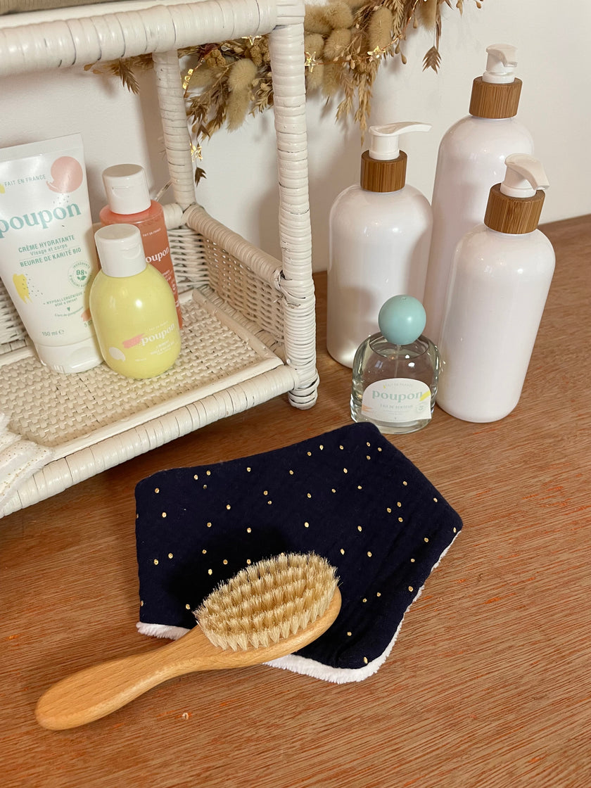 Bavoir bandana bleu nuit pois dorés