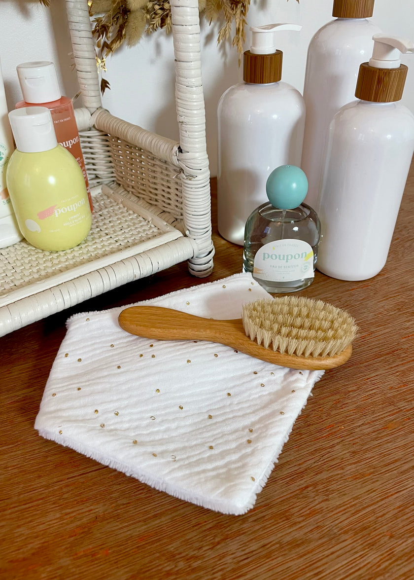 Bavoir bandana blanc pois dorés