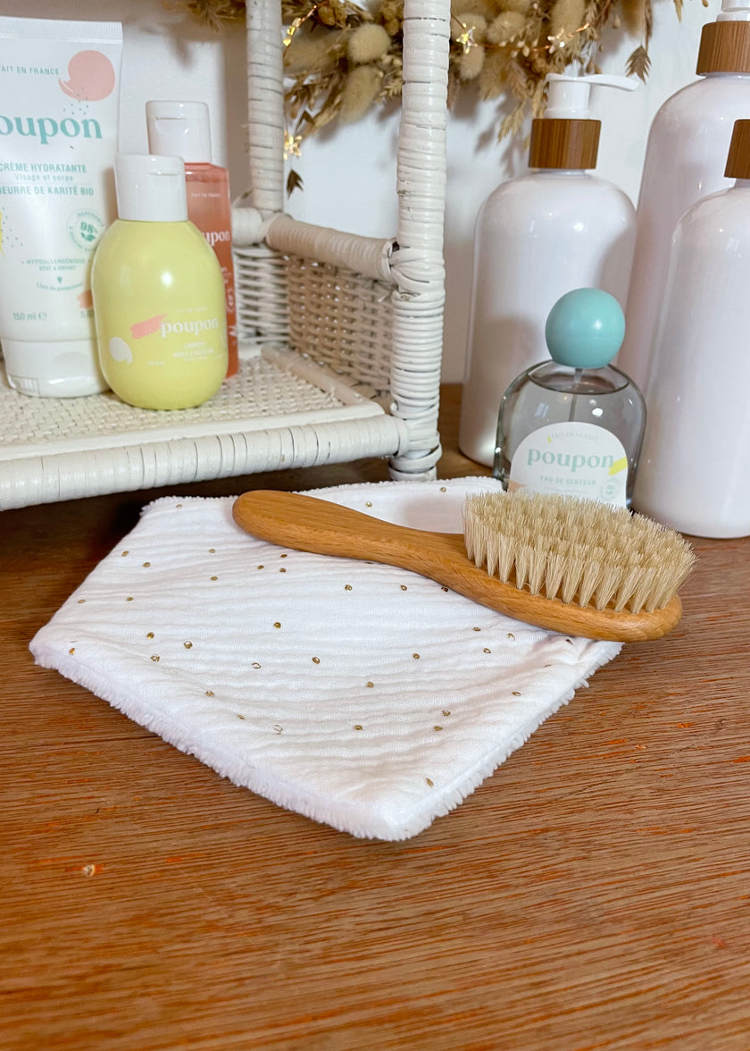 Bavoir bandana blanc pois dorés