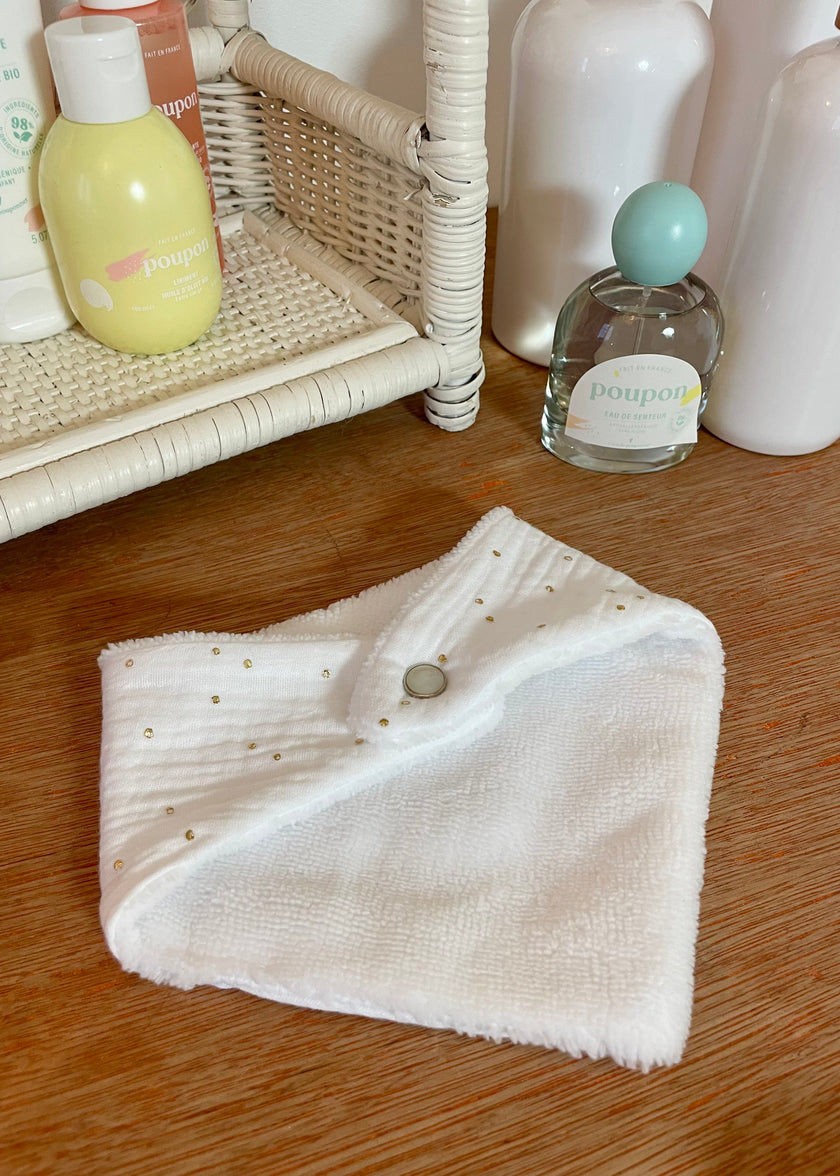 Bavoir bandana blanc pois dorés