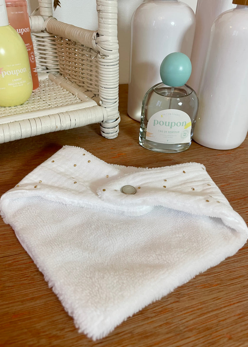 Bavoir bandana blanc pois dorés