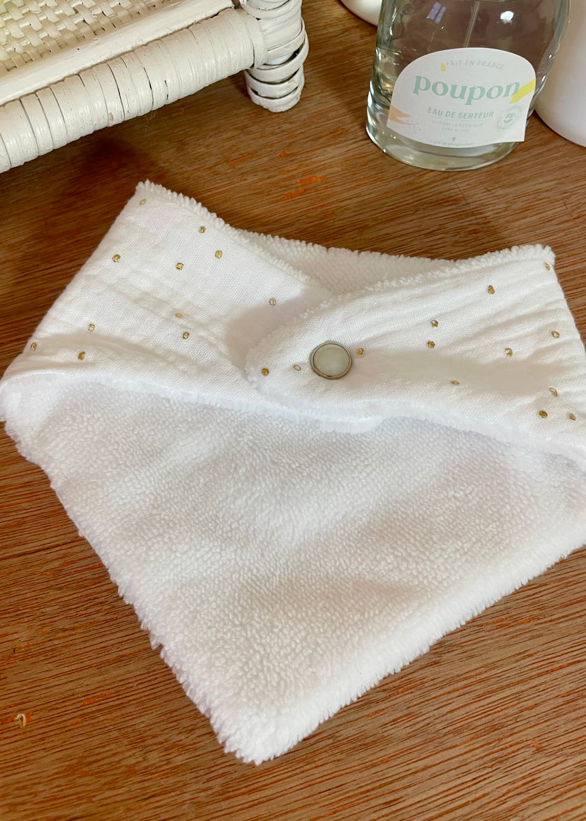 Bavoir bandana blanc pois dorés