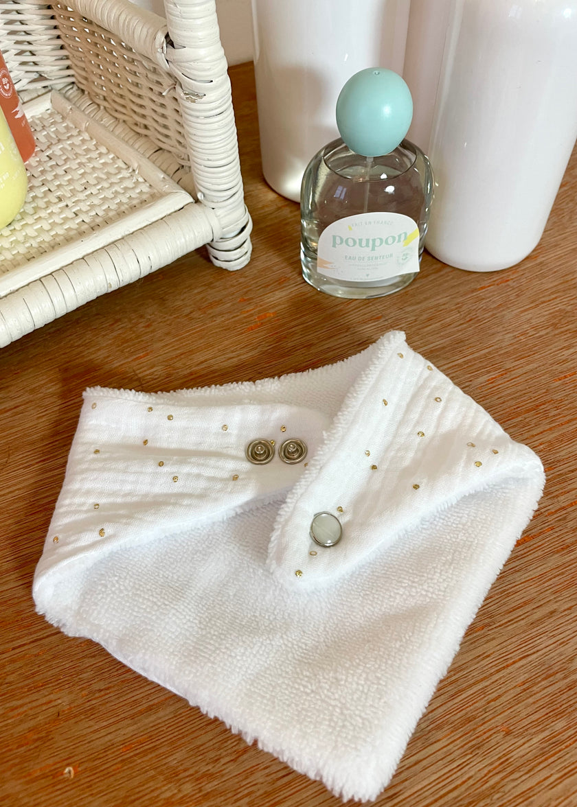 Bavoir bandana blanc pois dorés