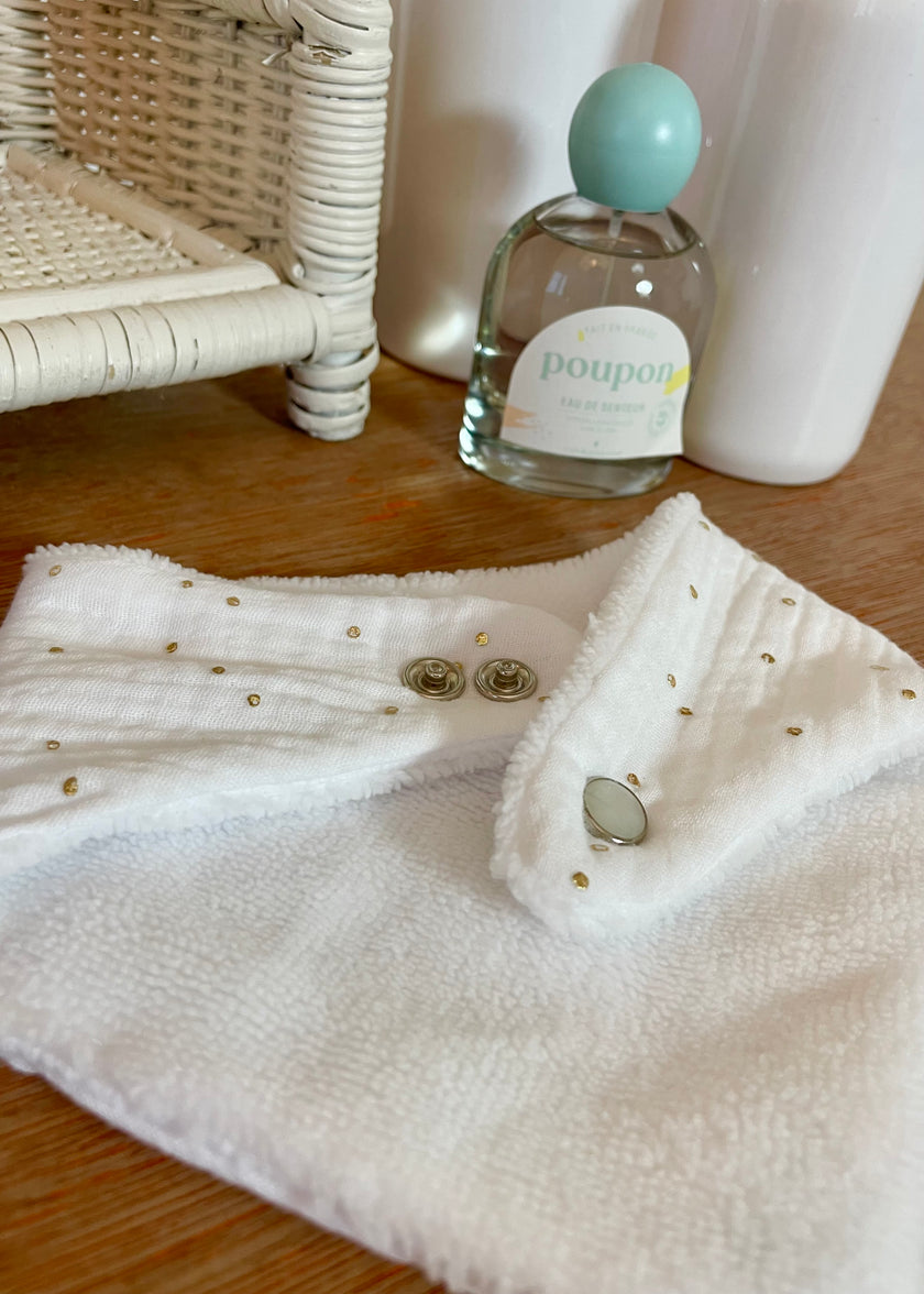 Bavoir bandana blanc pois dorés