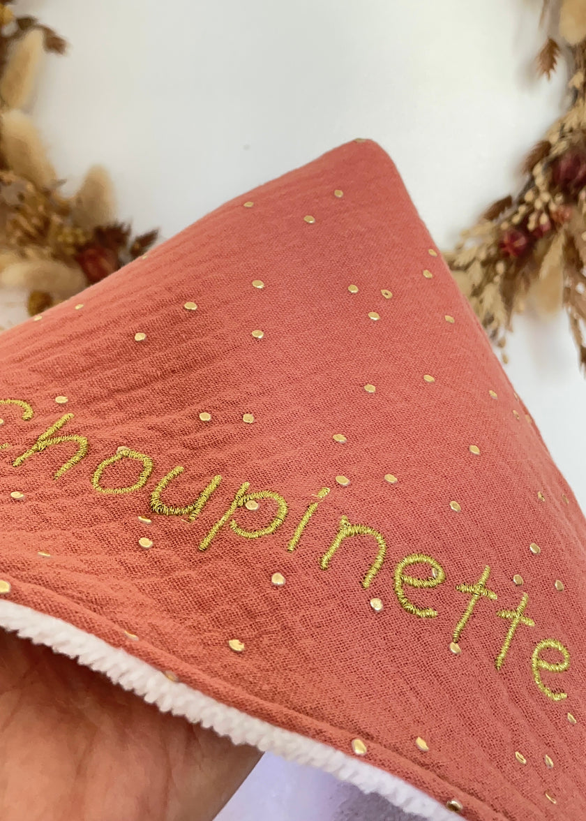 Cape de bain bébé terracotta pois dorés