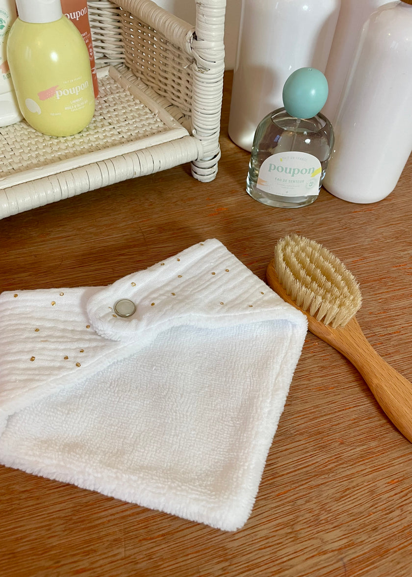 Bavoir bandana blanc pois dorés