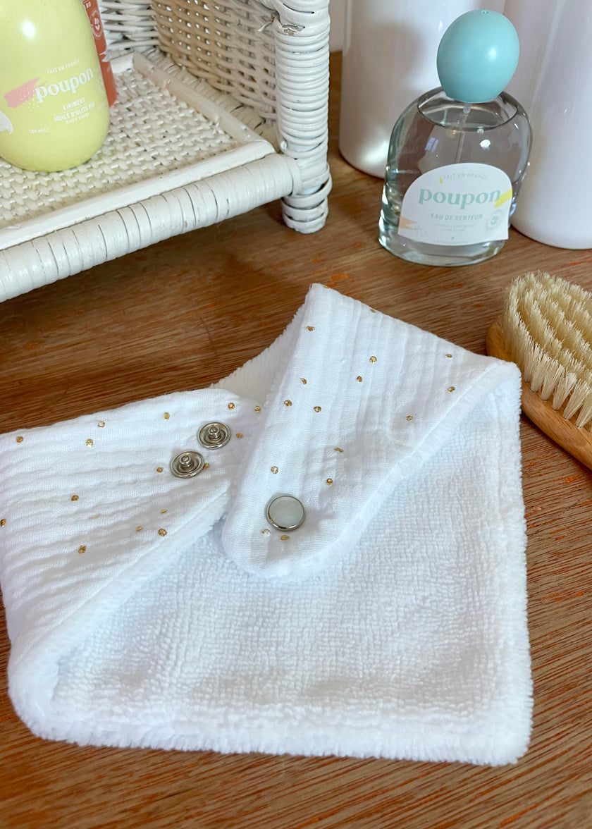 Bavoir bandana blanc pois dorés