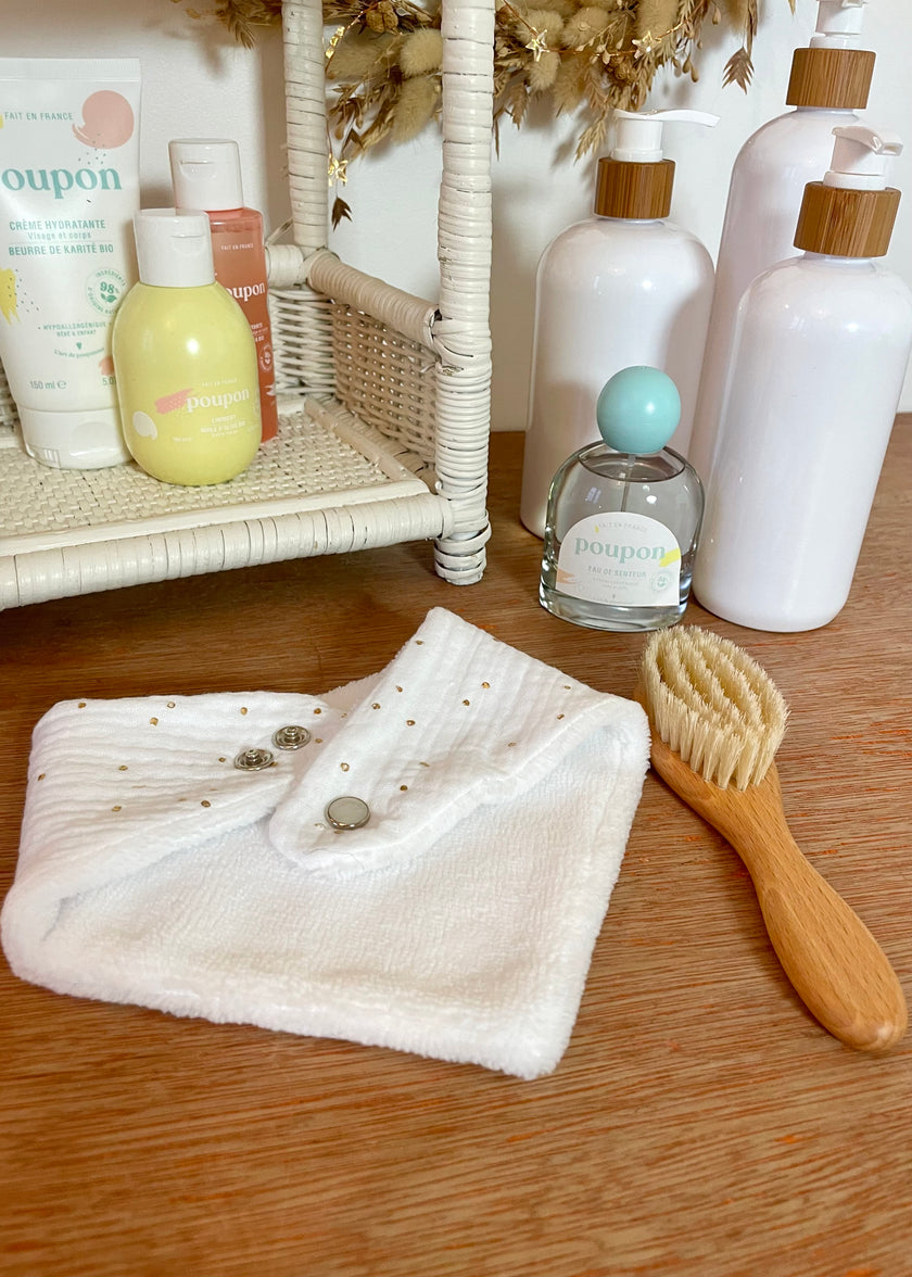 Bavoir bandana blanc pois dorés