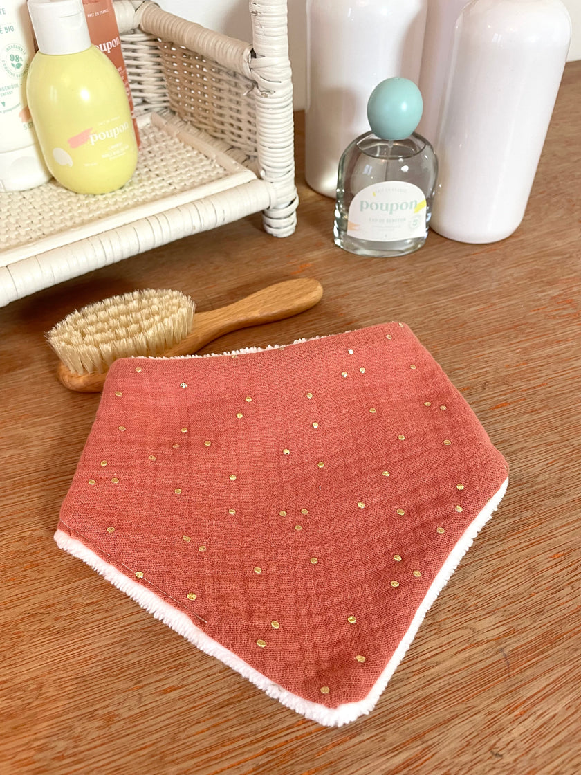 Bavoir bandana terracotta pois dorés