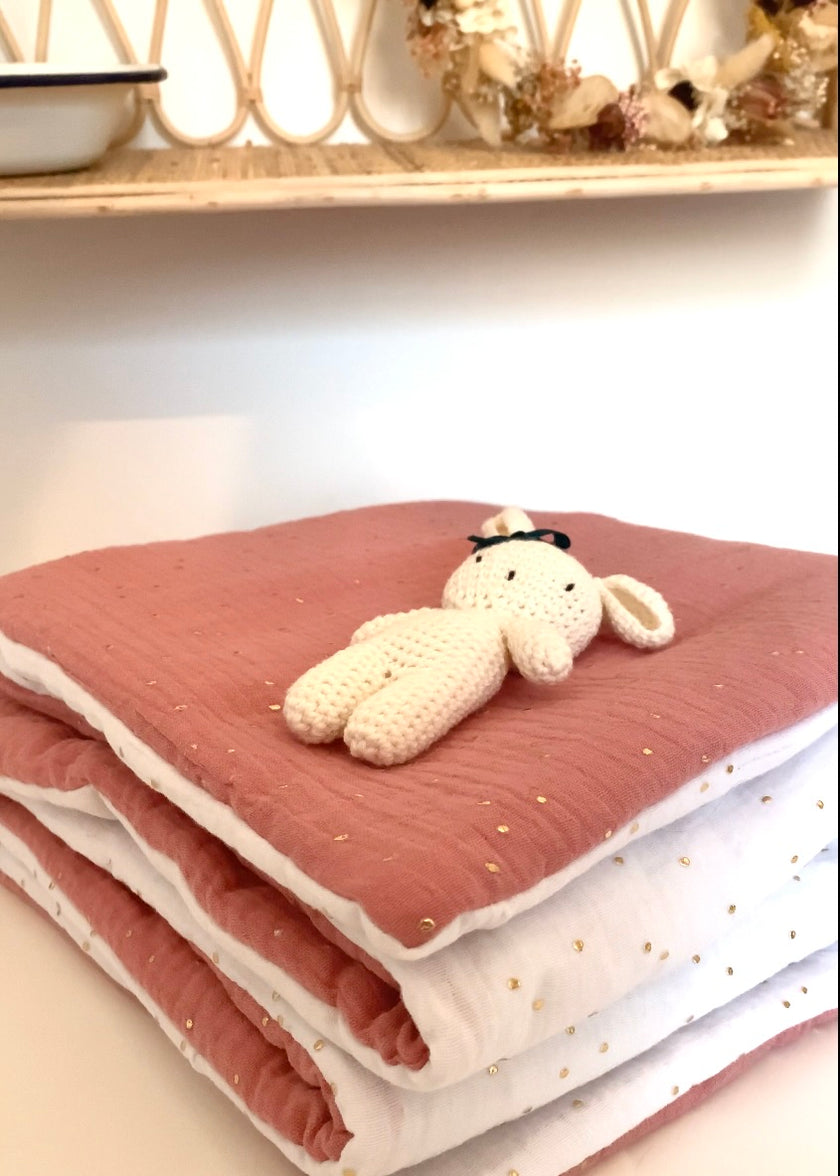 Couverture bébé bi-colore rose et blanc