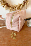 Trousse de toilette en jersey rose pointelle