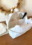 Trousse de toilette femme blanche pois dorés