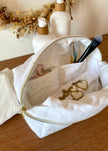 Trousse de toilette femme blanche pois dorés
