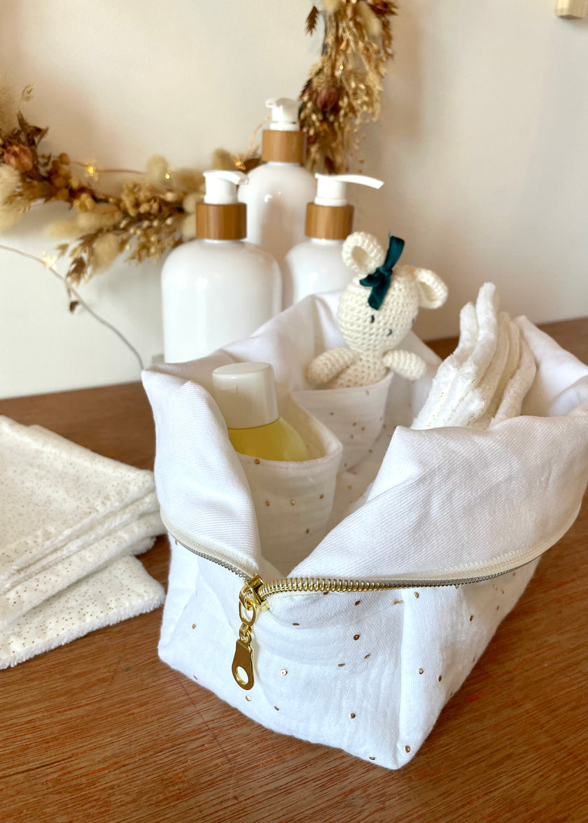 Trousse de toilette blanc doré