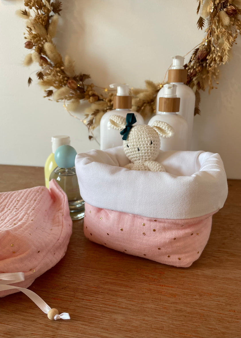 Panier de rangement moutarde rose doré