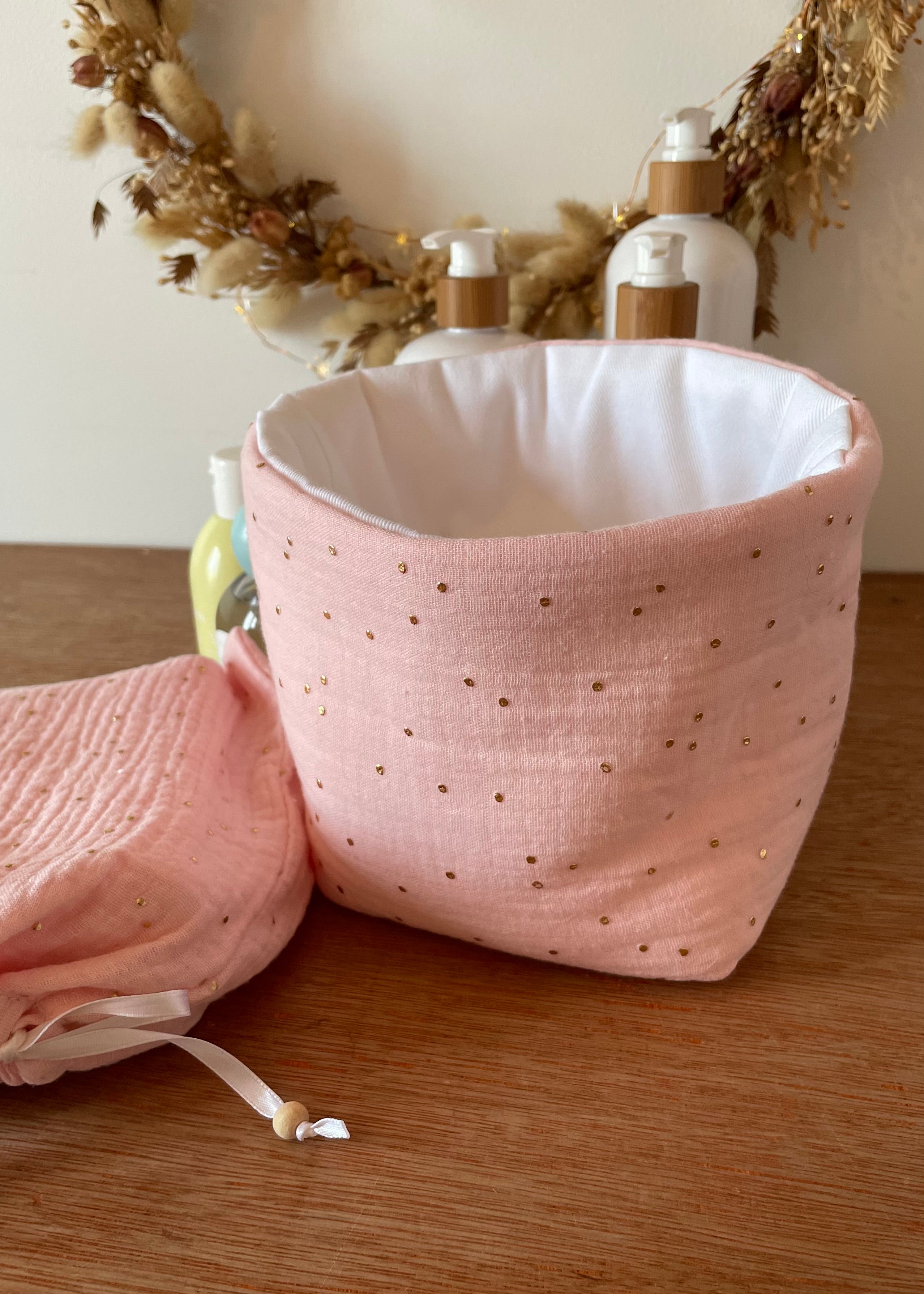 Panier de rangement moutarde rose doré