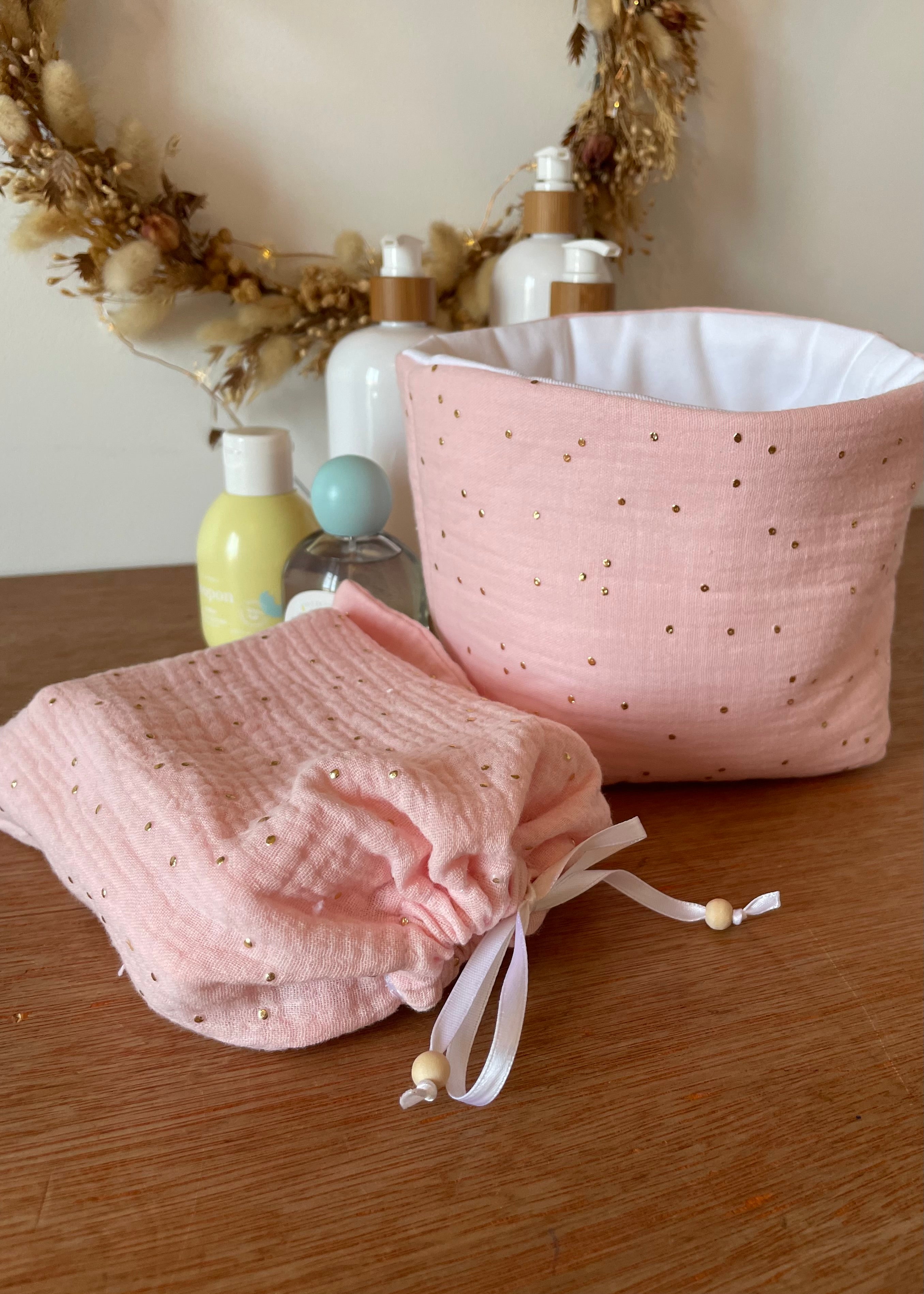 Panier de rangement moutarde rose doré