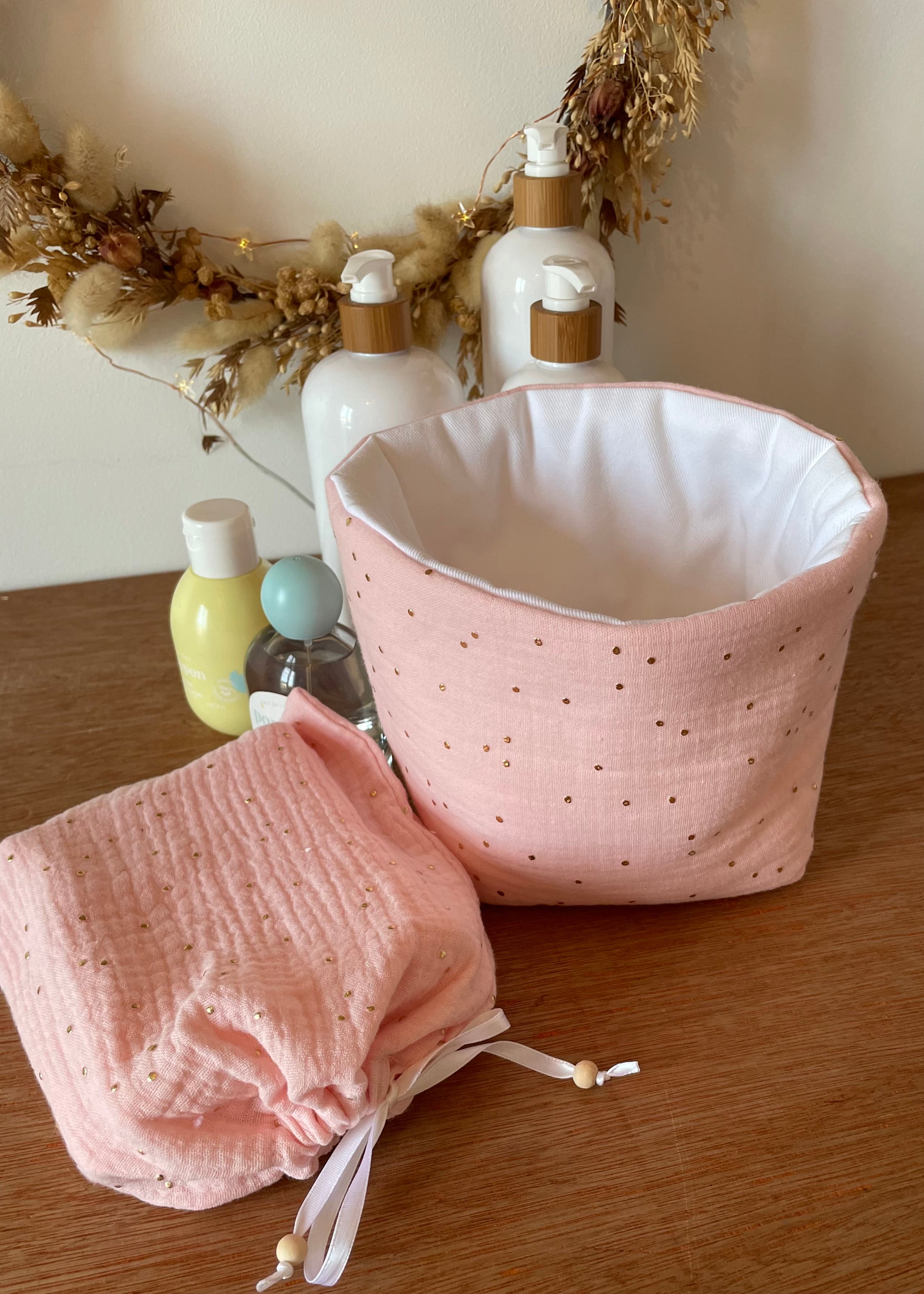Panier de rangement moutarde rose doré