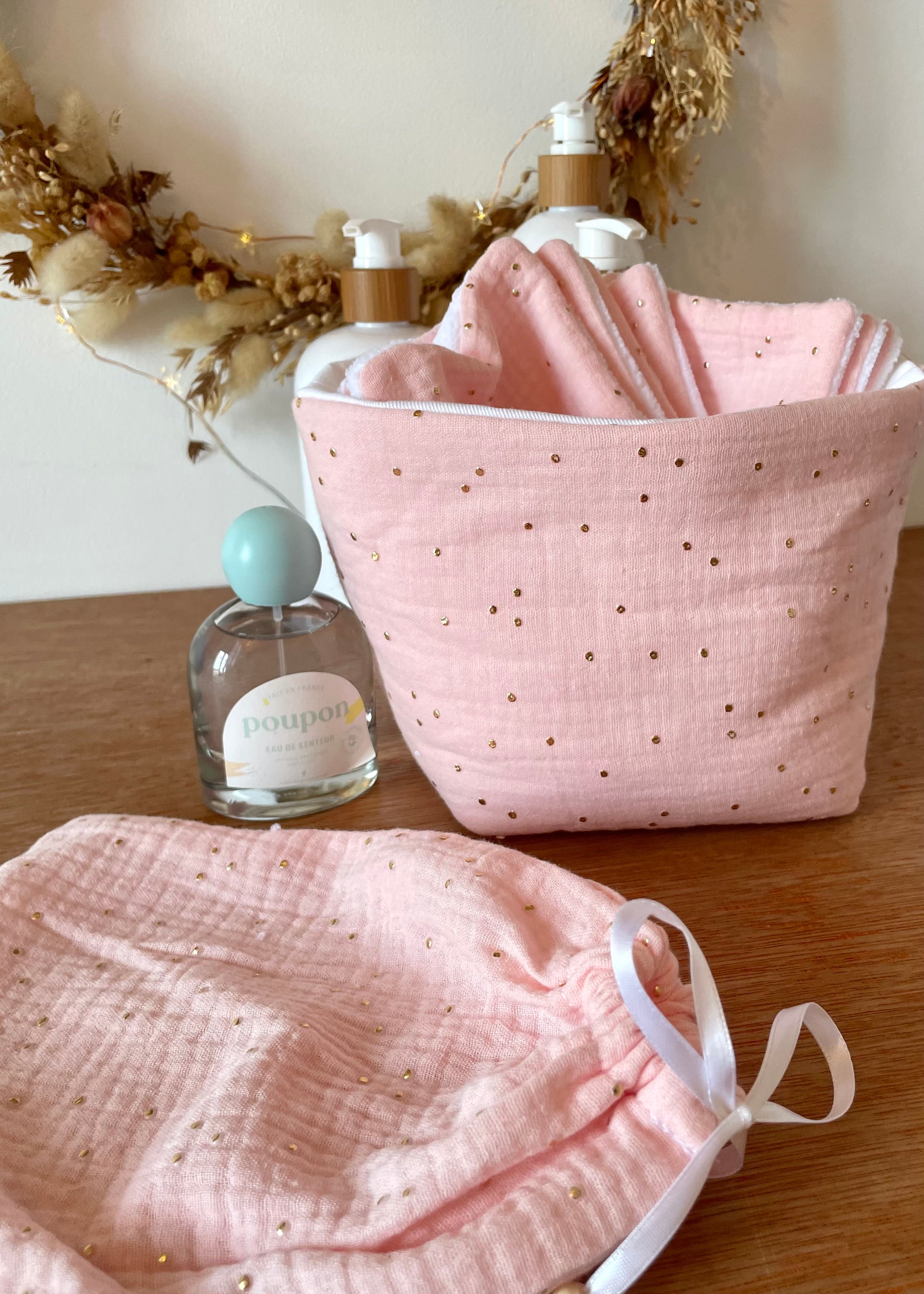 Panier de rangement moutarde rose doré
