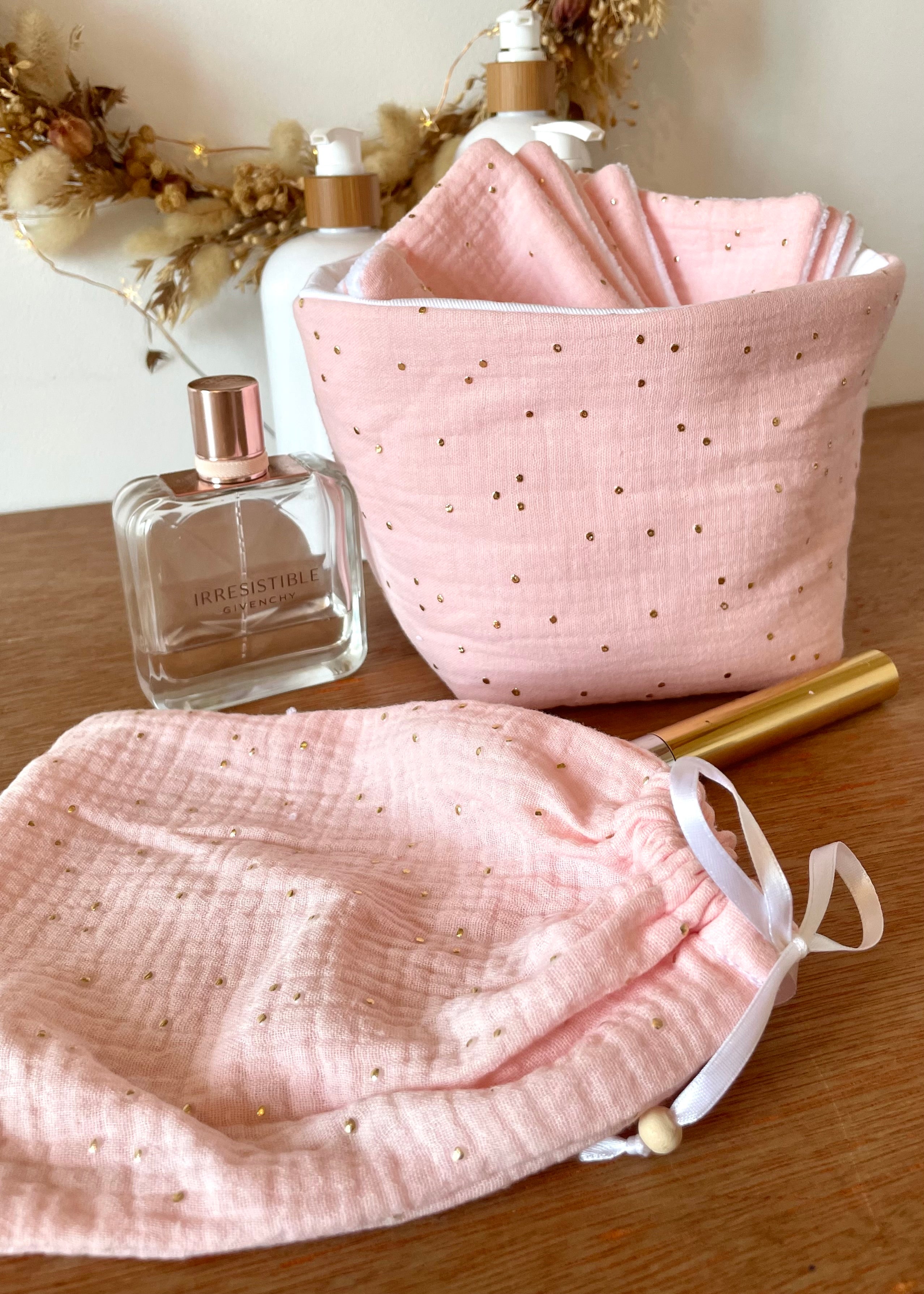 Panier de rangement moutarde rose doré
