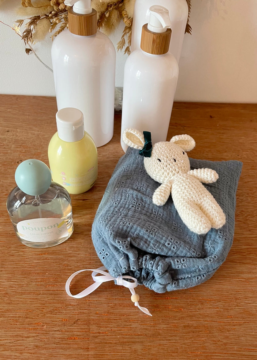 Lingettes lavables brodées bleu bébé