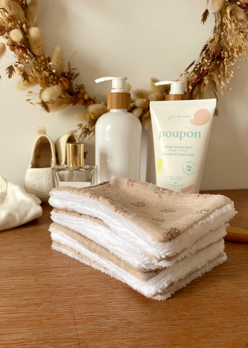 7 Lingettes douceurs rosie beige pour bébé