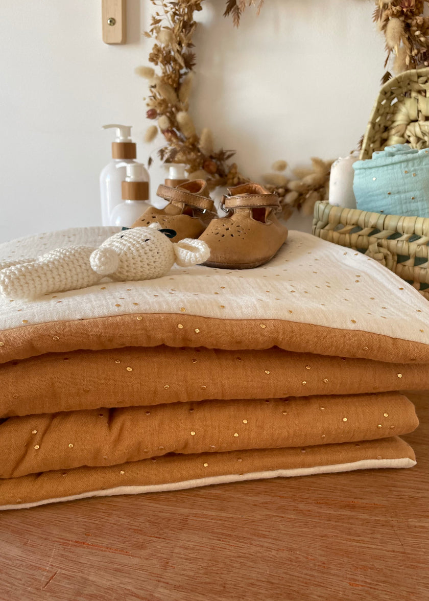 Couverture bi-colore camel et écru