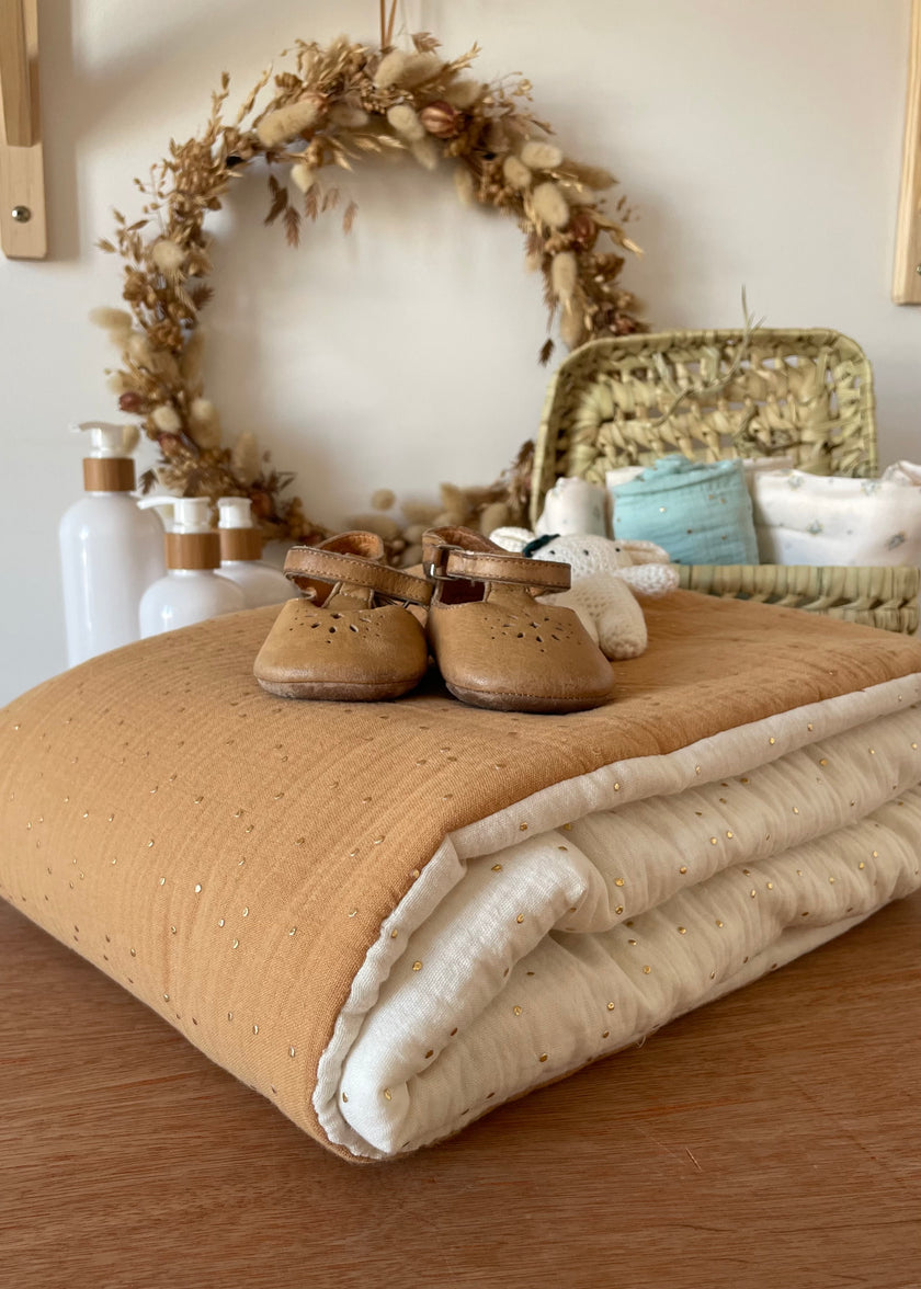 Couverture bi-colore camel et écru