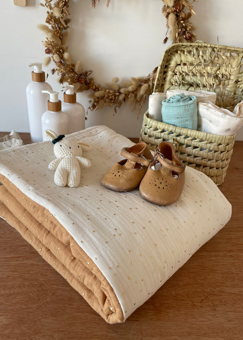 Couverture bi-colore camel et écru