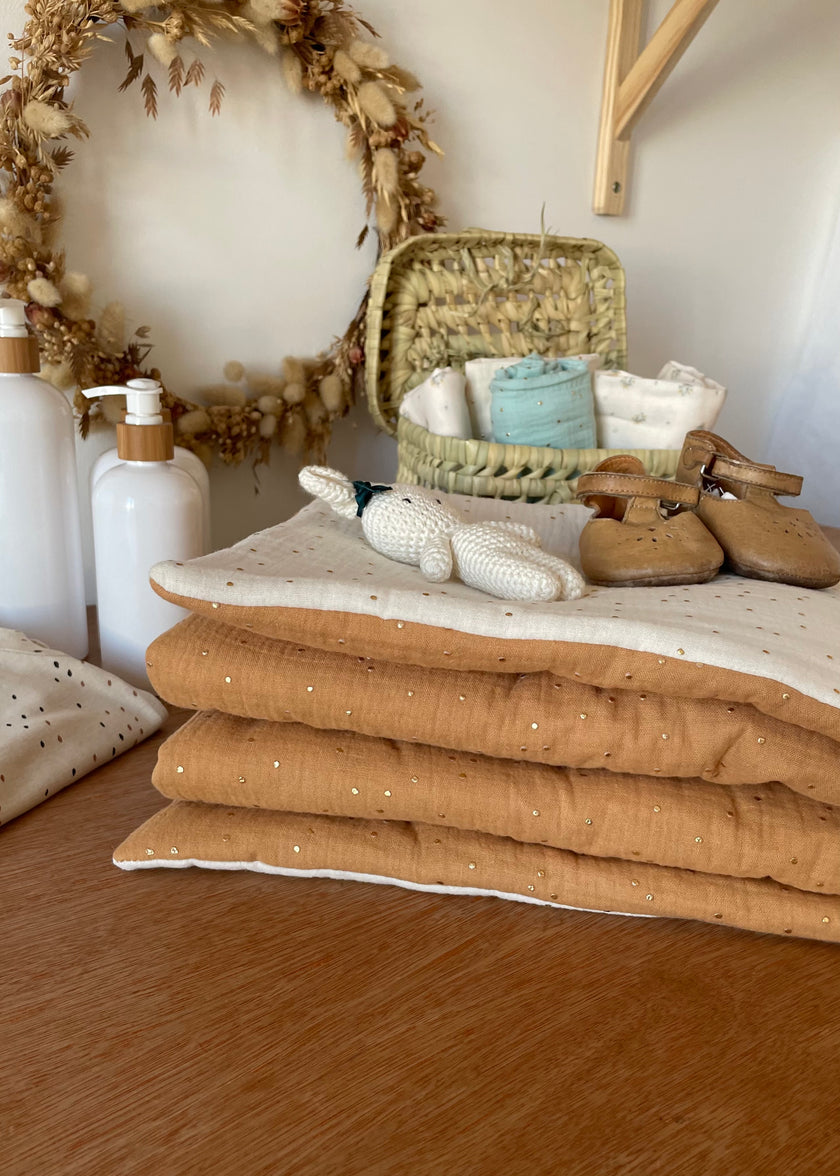 Couverture bi-colore camel et écru