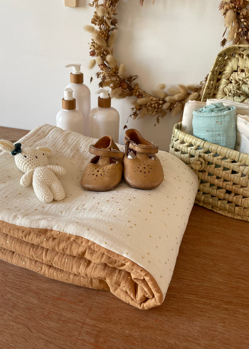 Couverture bi-colore camel et écru