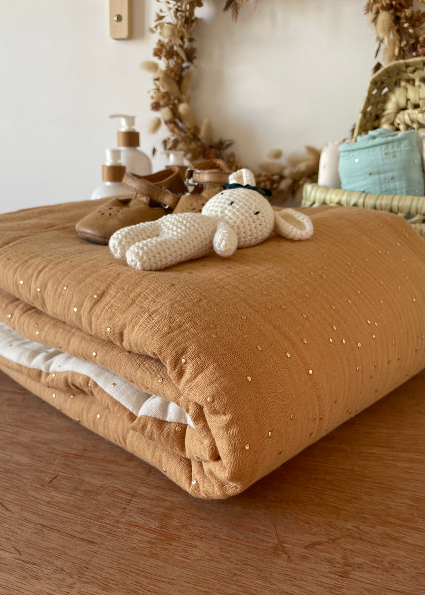 Couverture bi-colore camel et écru