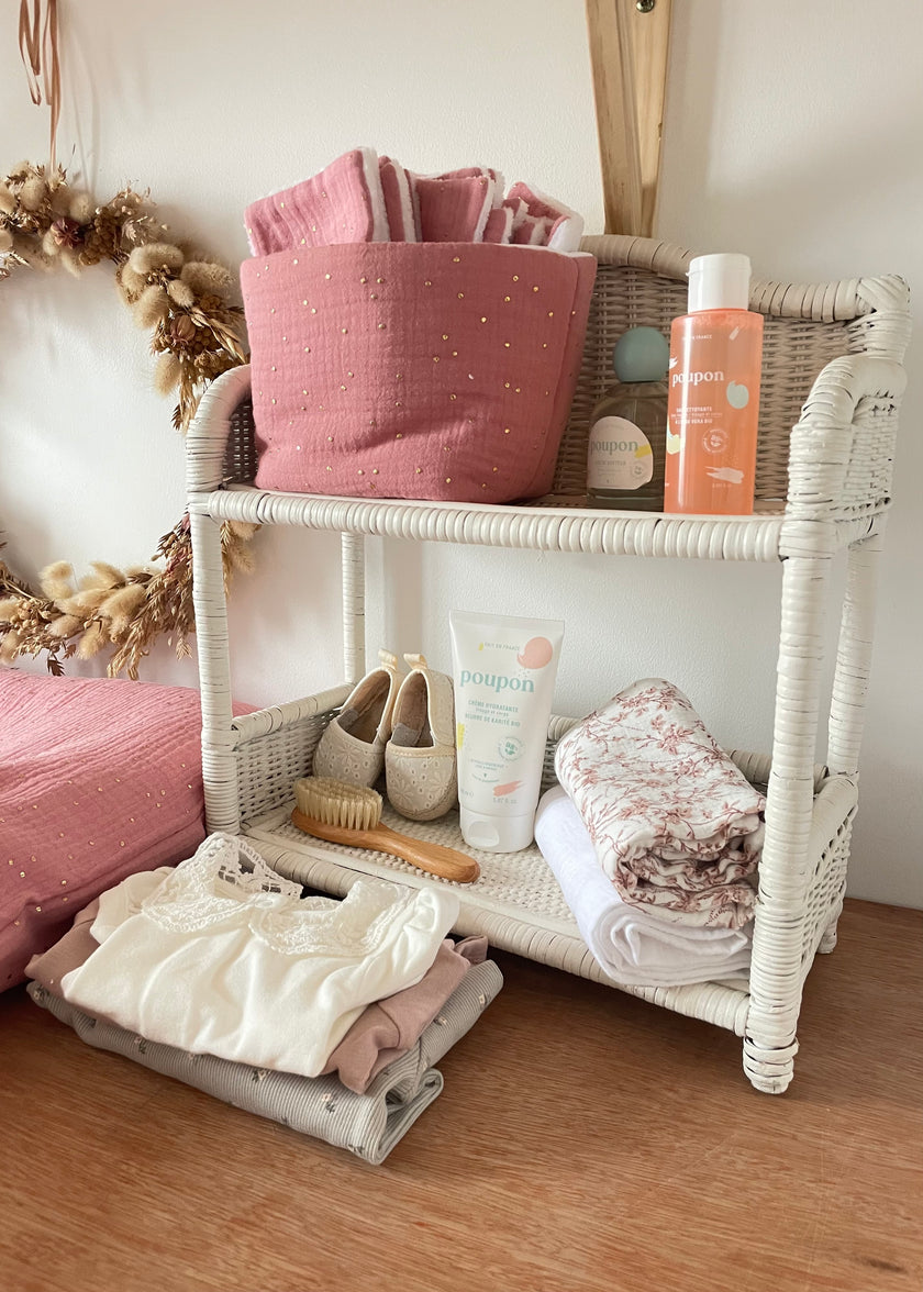 Panier de rangement rose thé doré