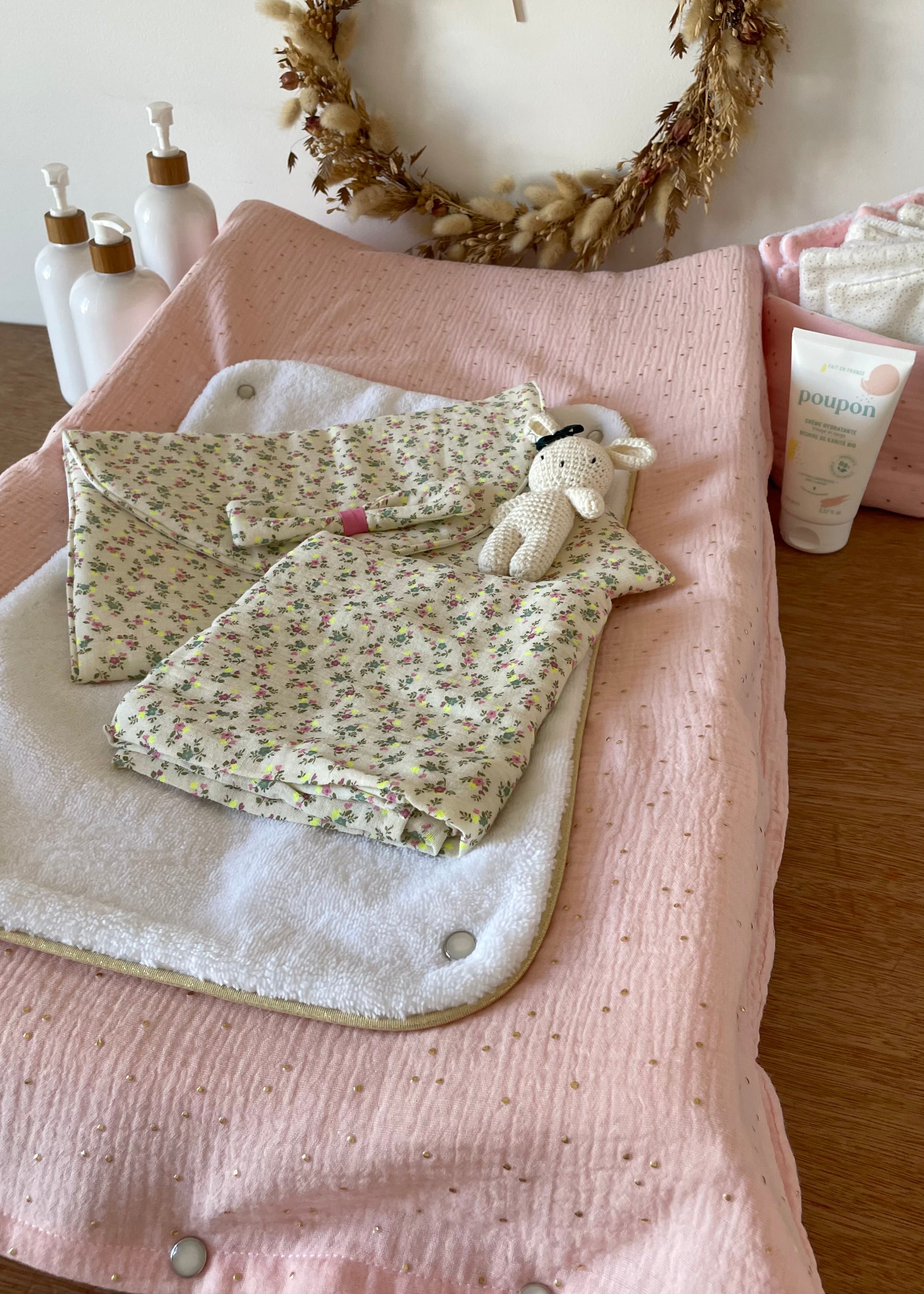 Housse de matelas à langer rose doré