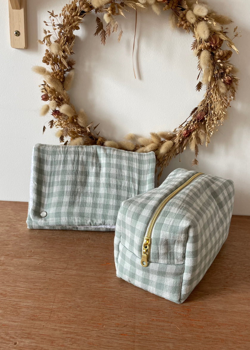 Trousse de toilette Vichy vert