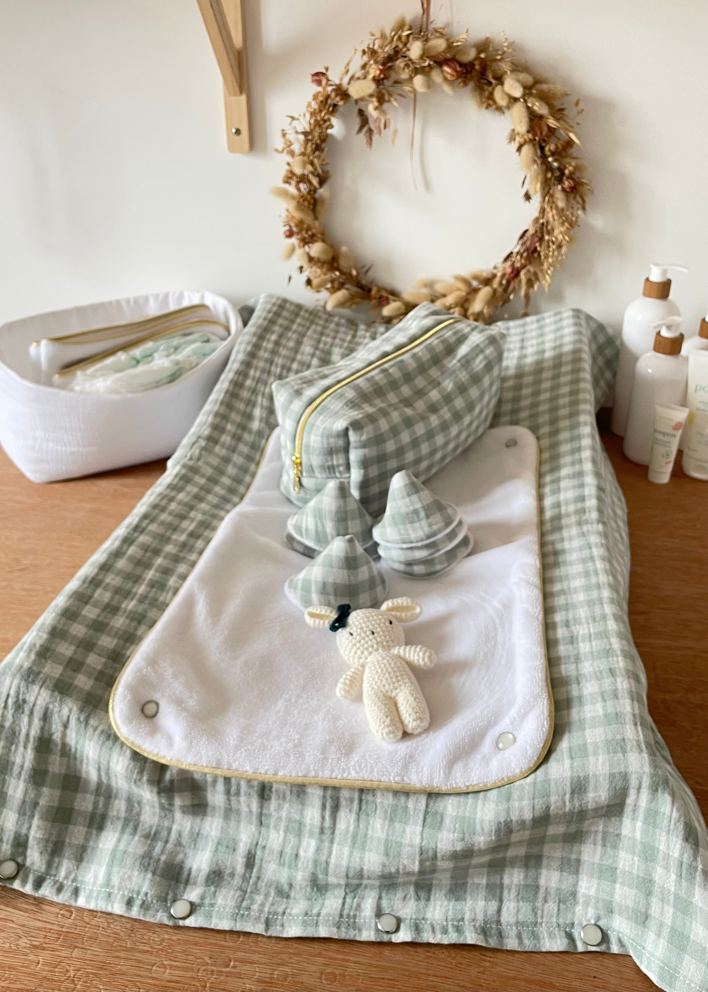 Housse de matelas à langer Vichy vert