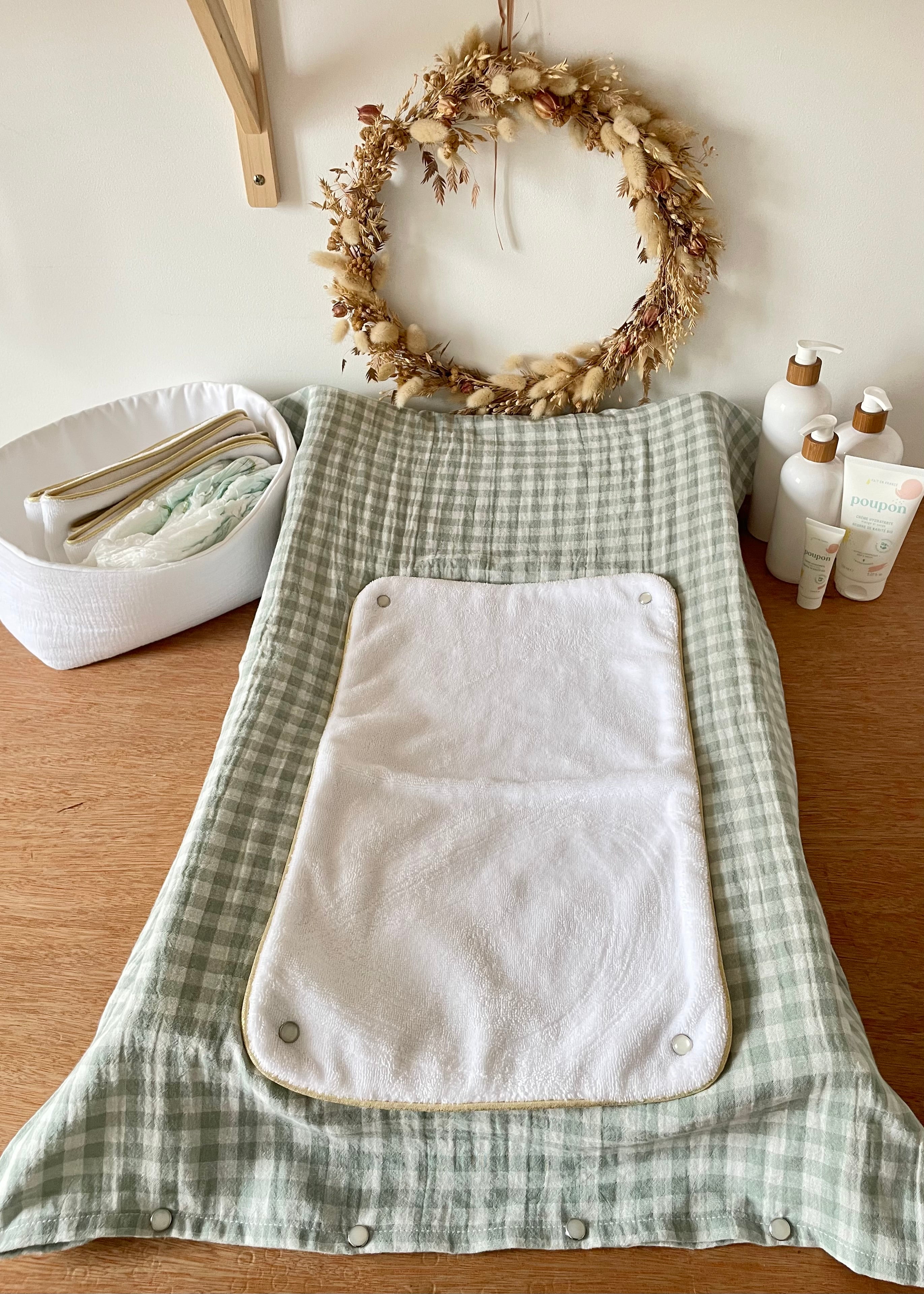 Housse de matelas à langer Vichy vert