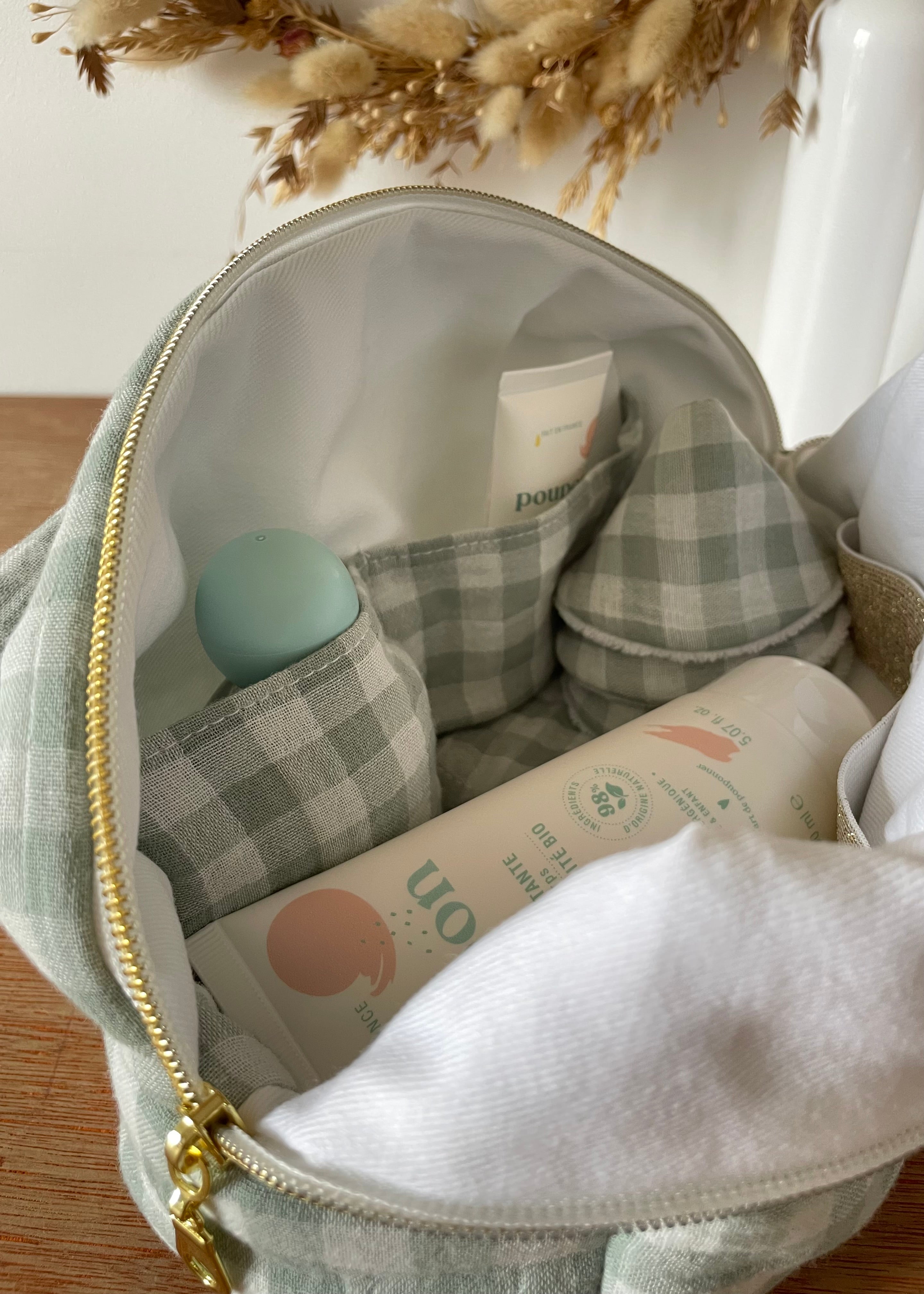 Trousse de toilette Vichy vert