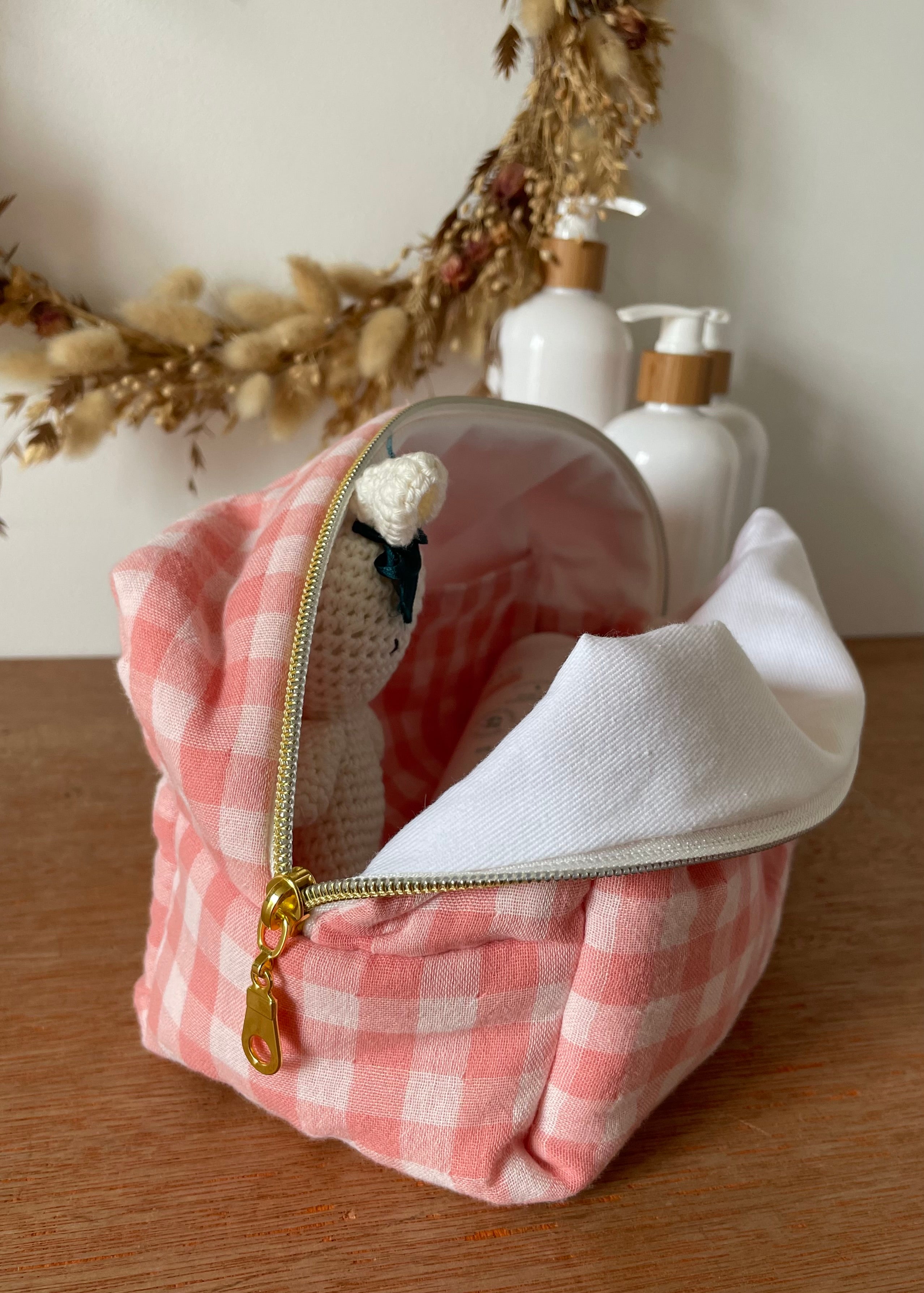 Trousse de toilette Vichy rose