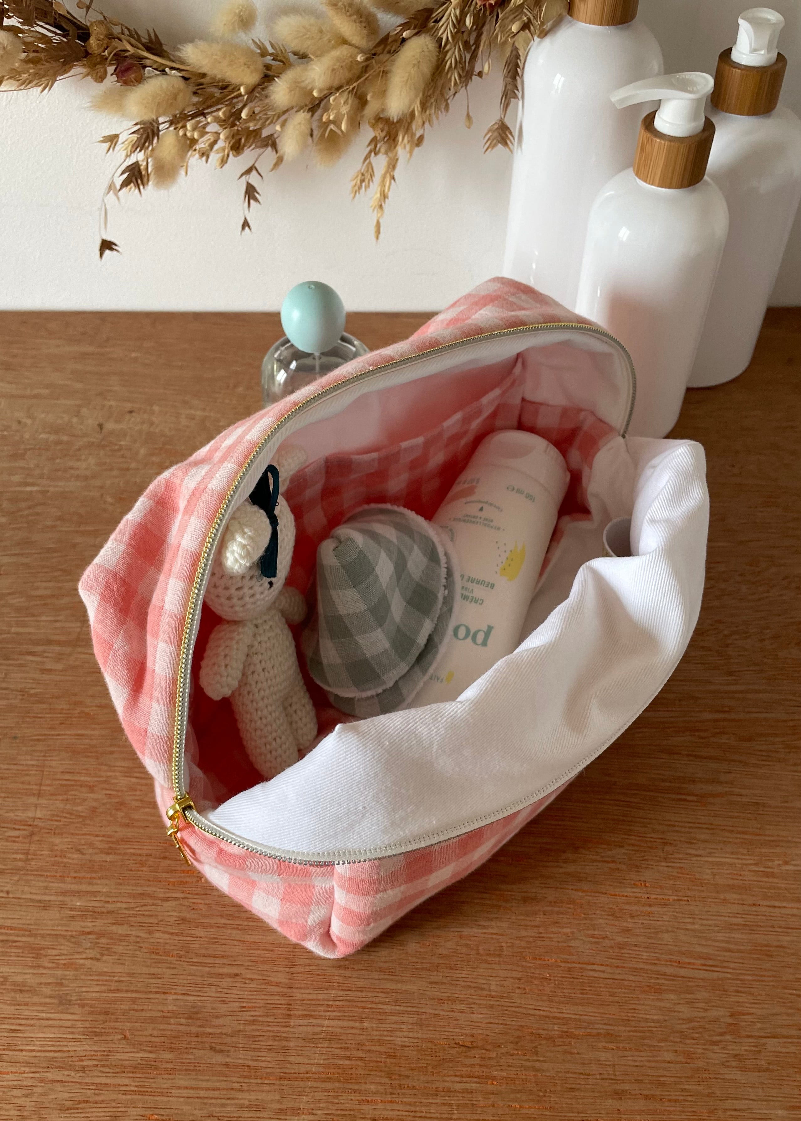 Trousse de toilette Vichy rose