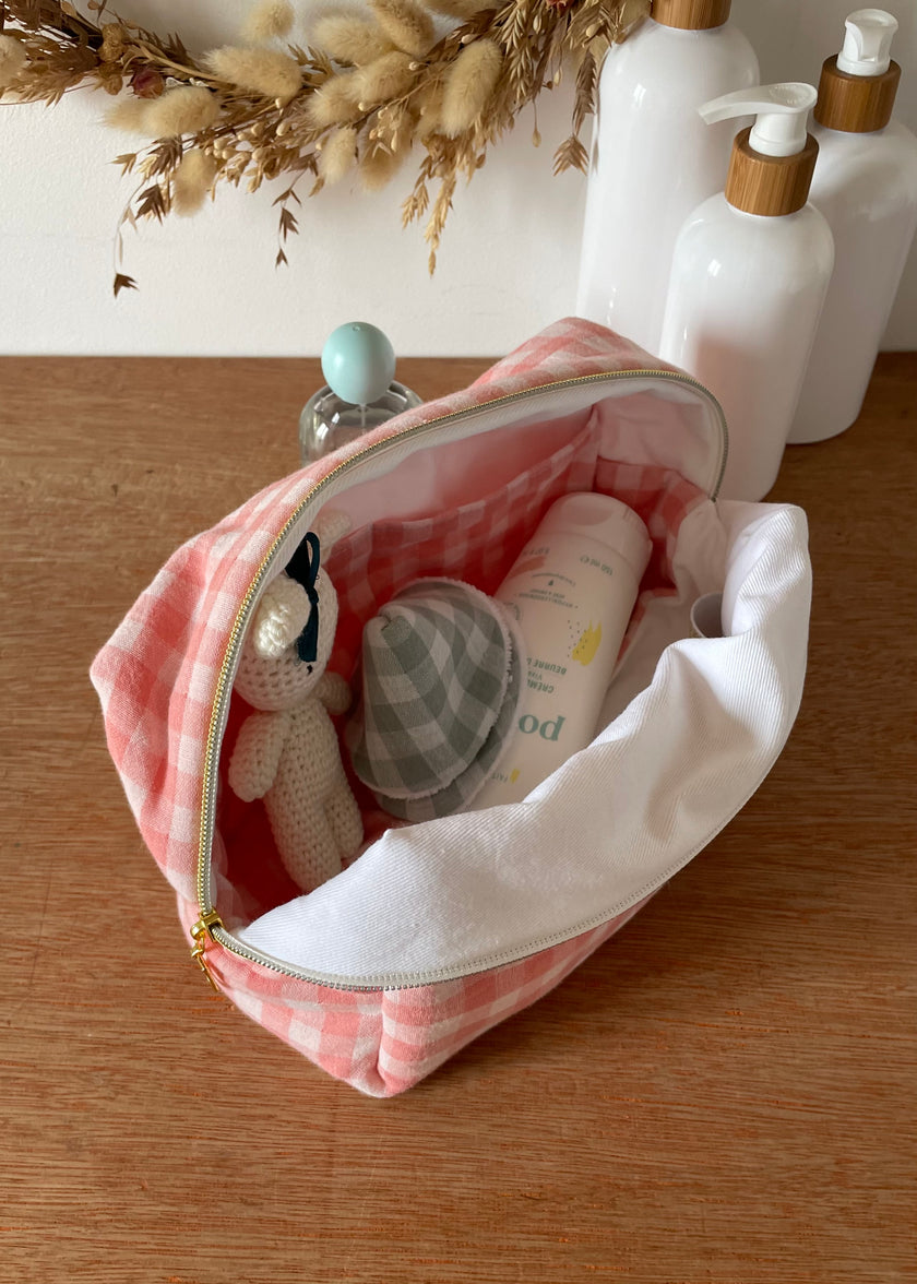 Trousse de toilette Vichy rose