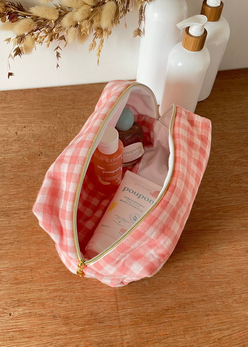Trousse de toilette Vichy rose