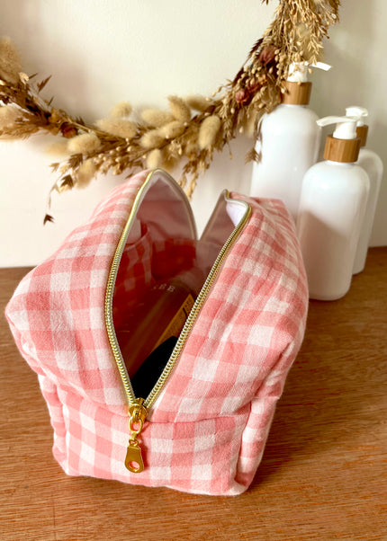 Trousse de toilette femme vichy rouge