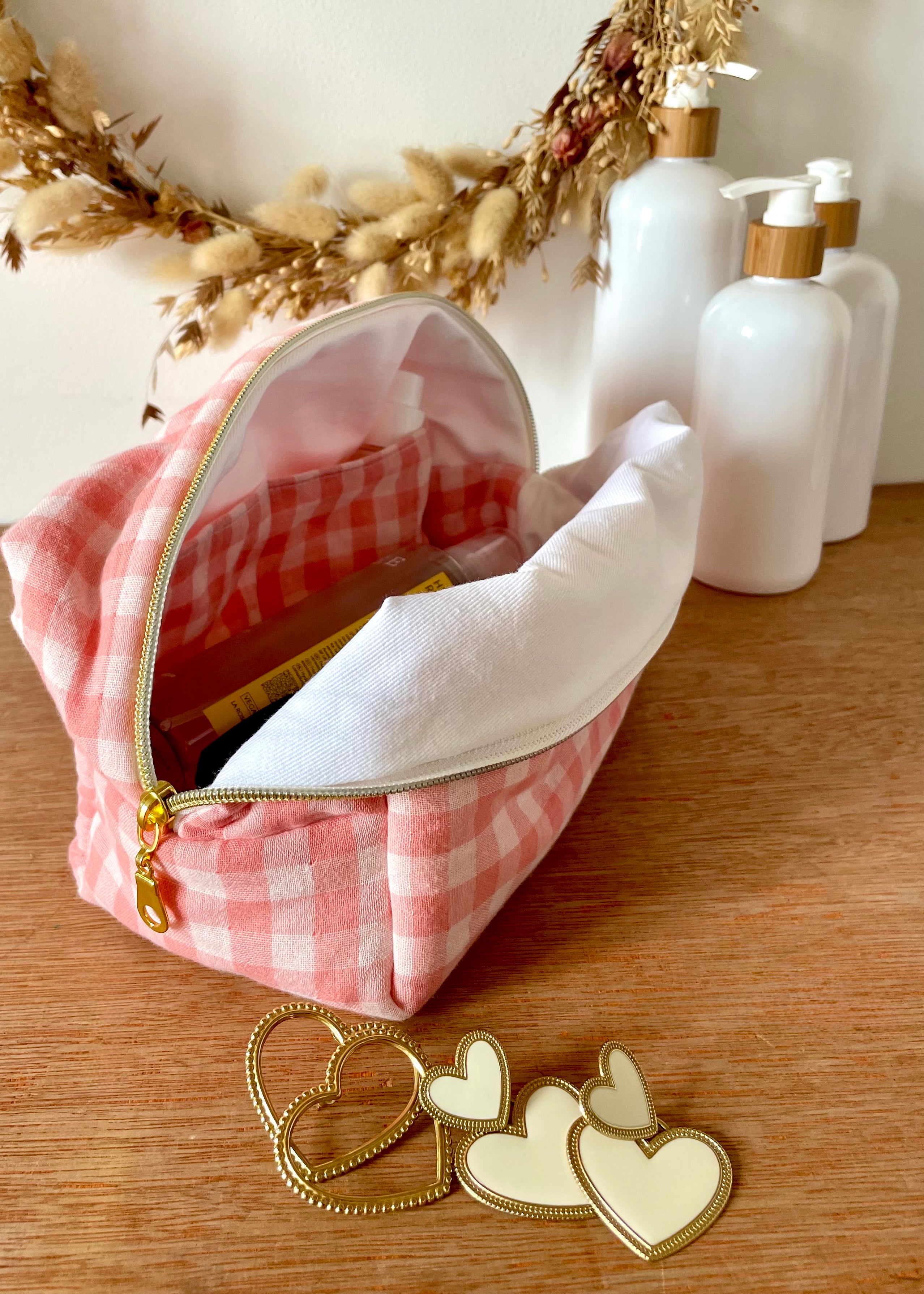 Trousse de toilette femme vichy rouge