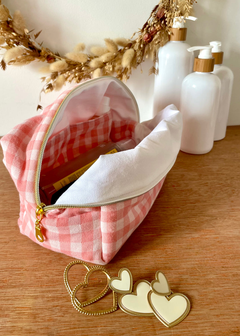 Trousse de toilette femme vichy rouge