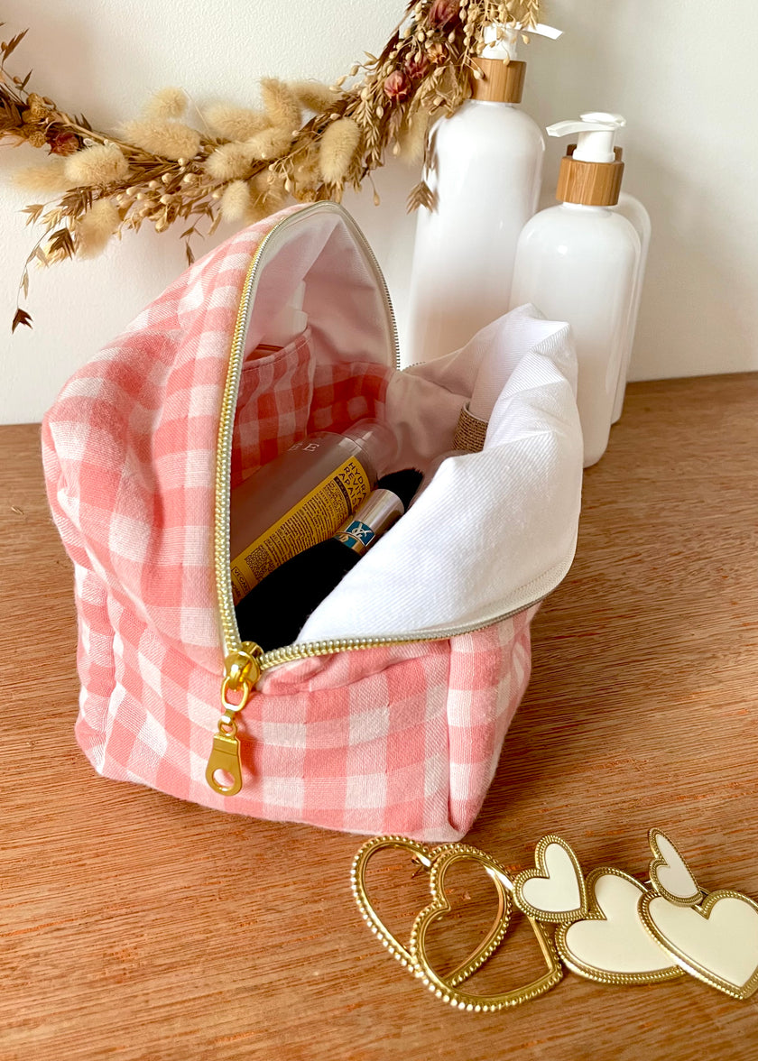 Trousse de toilette femme vichy rouge
