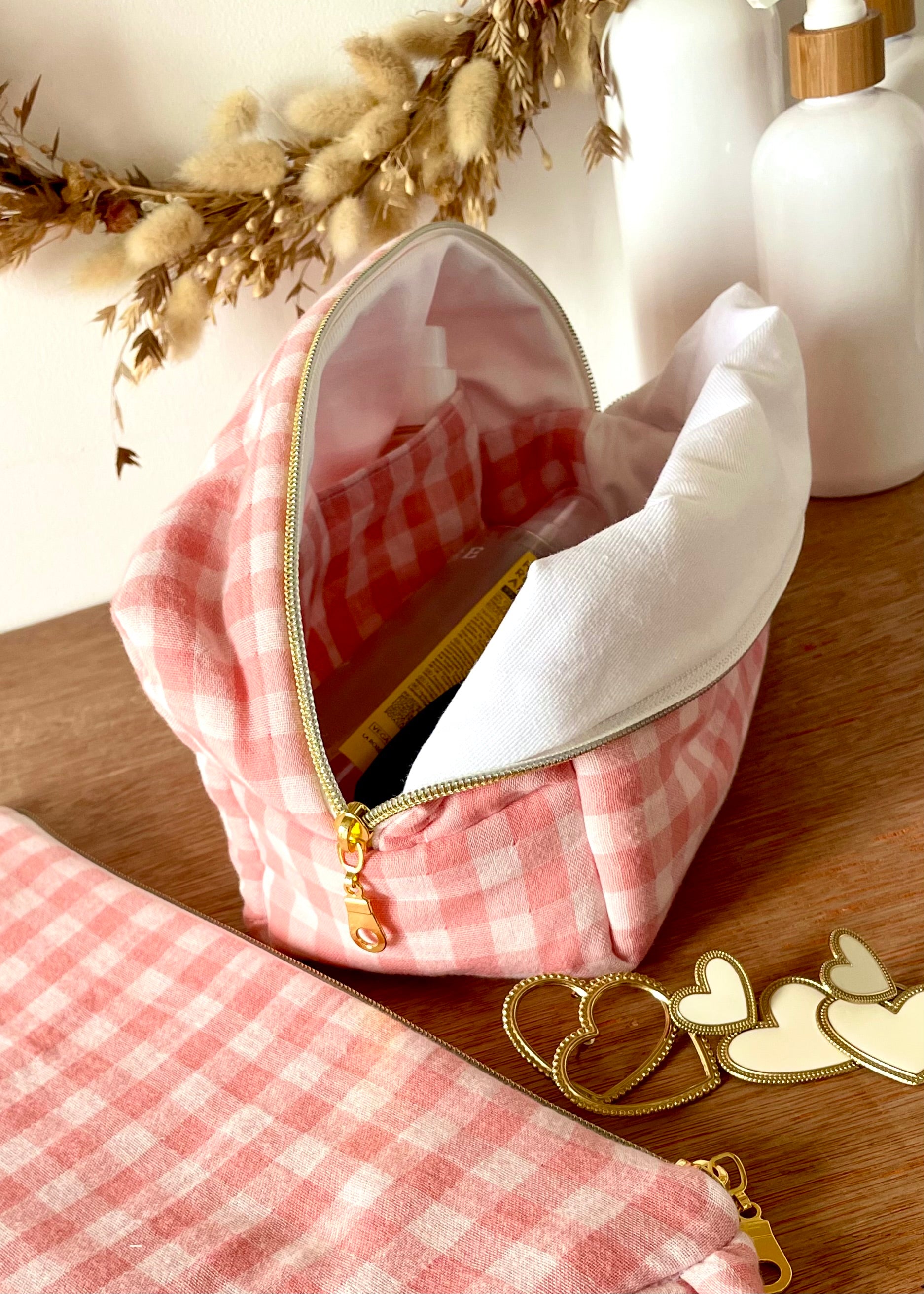 Trousse de toilette femme vichy rouge