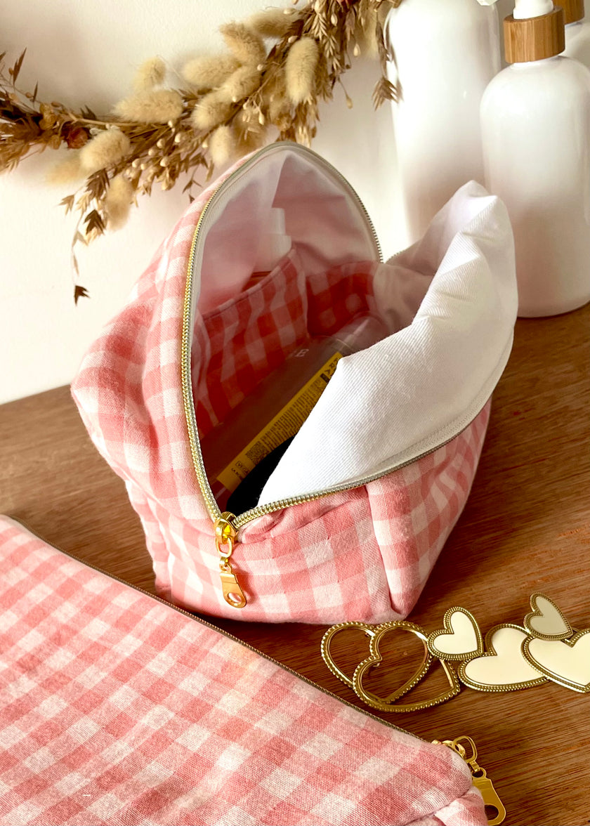 Trousse de toilette femme vichy rouge
