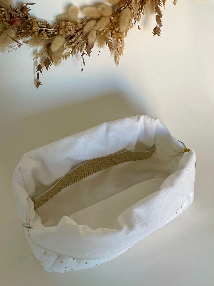 Trousse de toilette blanche pois dorés